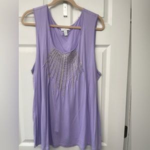 Charter Club 3x Lavender Sleeveless Top with Gold Embroidery